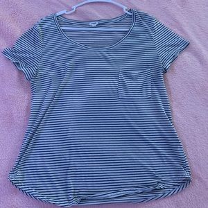 Black and white striped short sleeve shirt